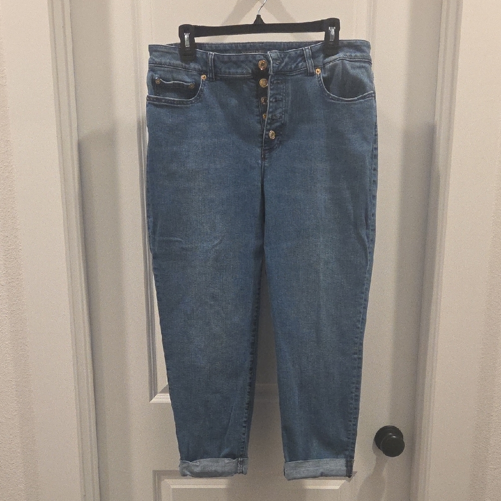 Michael Kors Medium Blue Boyfriend Jeans with Button Fly